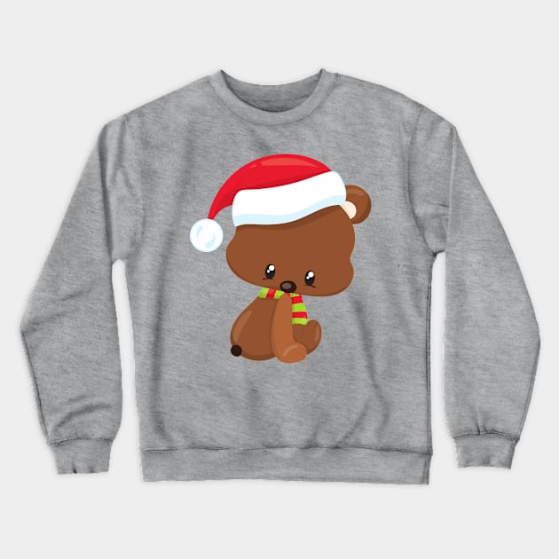 Christmas Bear, Cute Bear, Santa Hat, Scarf, Xmas Crewneck Sweatshirt by Jelena Dunčević